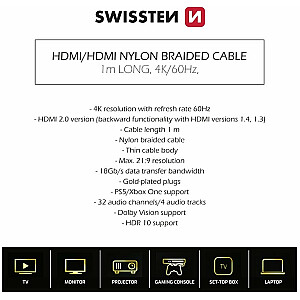 Swissten HDMI uz HDMI 4K Vads 1m