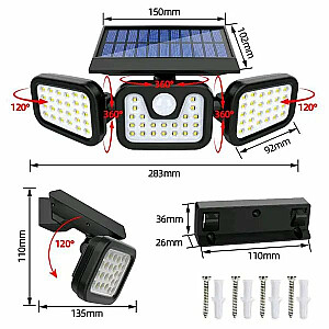 RoGer W771A āra prožektors ar kustības sensoru un saules paneli 70LED / 6000K / 1500mAh