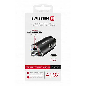 Swissten Nano PD Универсальное автомобильное зарядное устройство 2x USB-C 45W