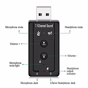 RoGer USB Audio karte ar mikrofona ieeju / Virtual 7.1 / sudraba