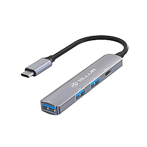 Концентратор Tellur 4in1 USB-C 3.1, алюминий, серый