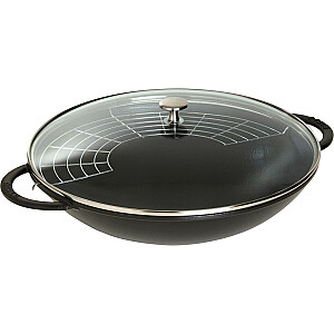 Staub čuguna wok ar vāku - Melns, 37 cm