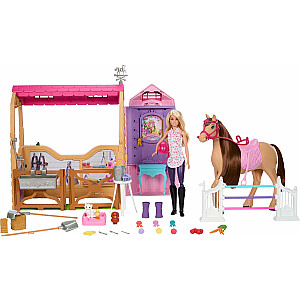 Mattel Barbie Doll Studnina Marzeń Movie Set Игрушечный конный завод с куклой Барби, фигуркой лошади и аксессуарами (HXJ44)