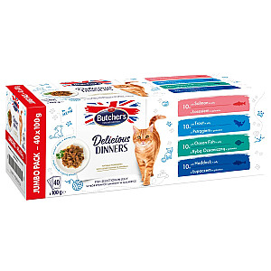 Butcher&#39;s Delicious Dinners Jumbo Pack Mix Рыбное ассорти в желе - влажный корм для кошек - 40 x 100 г