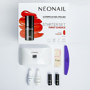 SET NEONAIL First Choice Led 12W/36 + Base 2in1 Silk 7.2ml + Dry top 7.2ml + UV nagu laka Sexy Red 7.2ml + Nagu tīrīšanas līdzeklis 50ml + acetons 50ml + pulētājs 100/180
