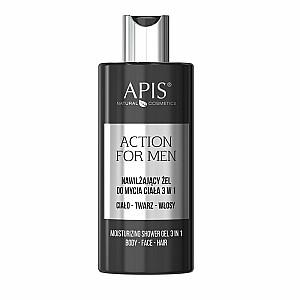APIS Action For Men 3в1 гель увлажняющий для мытья тела, лица и волос 300мл 