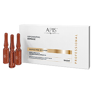 APIS Depiq Pro System depigmentuojanti ampulė su A-arbutinu 1% ir šviesinimo kompleksu 2% 10x3ml