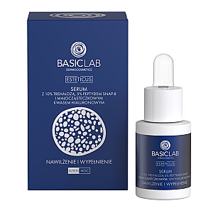 BASICLAB Esteticus Serum Drėkinamasis ir užpildantis serumas su 10% trehaloze, 5% SNAP-8 peptidu ir mažos molekulinės masės hialurono rūgštimi 15ml