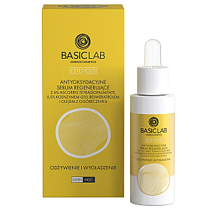 BASICLAB Esteticus Serum Reduction and Narrowing antioksidantu atjaunojošs serums ar 6% tetraizopalmitātu, 0,5% koenzīmu Q10 un gurķu eļļu 30ml