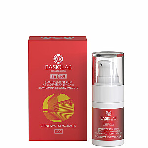 Emulsinis serumas BASICLAB Esteticus su 0,3% gryno retinolio, 3% vitamino C ir kofermento Q10 15 ml