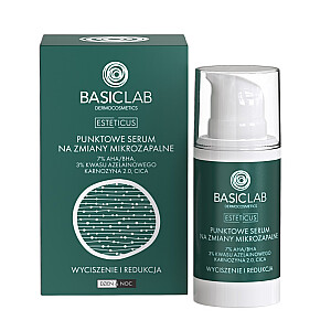 BASICLAB Esteticus plankumu serums mikroiekaisuma bojājumiem 7% AHA/BHA, 3% azelaīnskābe, karnozīns 2.0, Cica Calming and Reduction 15 ml