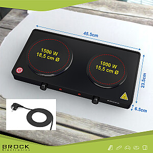 BROCK Divriņķu elektriskā plītiņa,  1000+1500 W