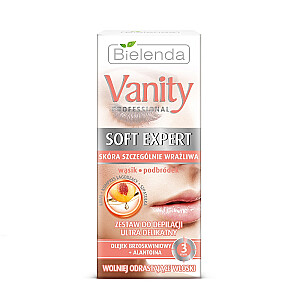 BIELENDA Vanity Professional Soft Expert komplekts sejas depilācijai īpaši maigs krēms 15ml + komprese 10ml + lāpstiņa