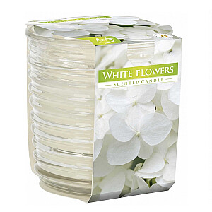 BISPOL aromātiskā svece White Flowers rievotā stiklā