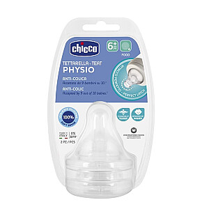 Соска CHICCO Physio Anticolic для бутылочки, перетекающая в кашу, 6м+ 2 шт