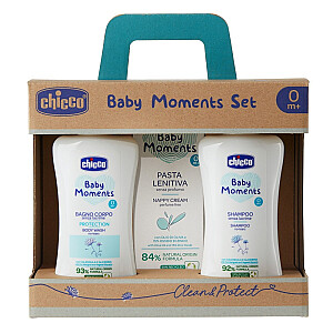 CHICCO SET Baby Moments жидкость для ванны 200мл + шампунь 200мл + крем 100мл