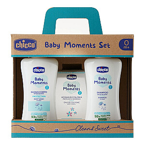 CHICCO SET Baby Moments жидкость для ванны 200 мл + шампунь 200 мл + парфюмированная вода 100 мл