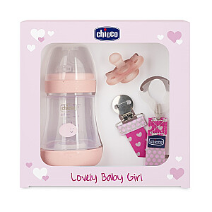 CHICCO SET Lovely Baby Girl Perfect 5 антиколиковая бутылочка 150 мл + мягкая соска Physioforma Mini + ремешок для соски