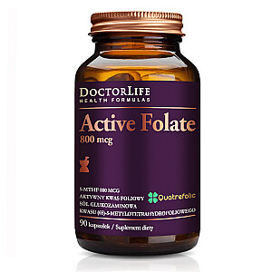 DOCTOR LIFE Active Folate aktīvā folijskābe 800 mcg uztura bagātinātājs 90 kapsulas