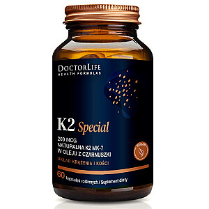 DOCTOR LIFE K2 organiskā kokosriekstu eļļas dabīgais uztura bagātinātājs K2 MK-7 60 kapsulas