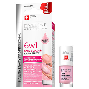 EVELINE Nail Therapy Professional 6in1 Кондиционер для ногтей Care & Color, придающий мерцающий розовый цвет 5 мл