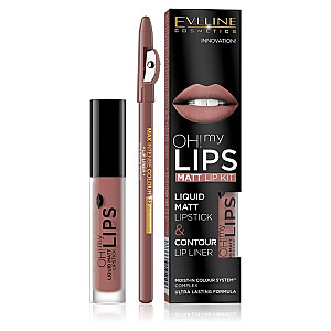 EVELINE Oh My Lips Liquid Matt Lipstick&Contour Lip Liner matēta lūpu krāsa un kontūra 4,5 ml + 1 gab. 02 Piena šokolāde