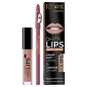 EVELINE Oh My Lips Liquid Matt Lipstick&amp;Contour Lip Liner matēta lūpu krāsa un kontūra 4,5 ml + 1 gab. 08 Skaista roze