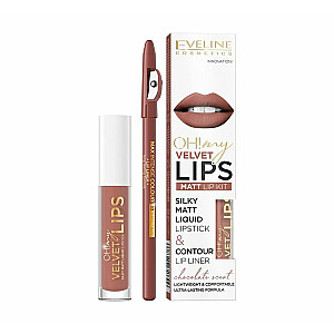 EVELINE Oh My Lips Liquid Matt Lipstick&Contour Lip Liner matēta lūpu krāsa un kontūra 4,5 ml + 1 gab. 12 Pralinē eklērs 