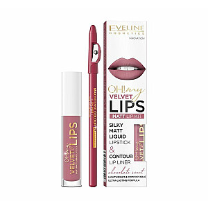EVELINE Oh My Lips Liquid Matt Lipstick&amp;Contour Lip Liner matēta lūpu krāsa un kontūra 4,5 ml + 1 gab. 13 Brownie Biscotti 