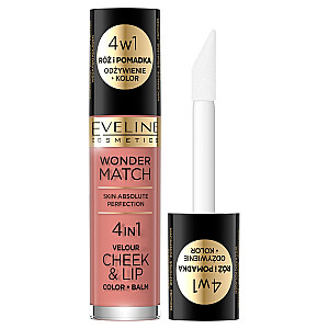 EVELINE Wonder Match Velour Cheek&amp;Lip vaigu sārtums un šķidra lūpu krāsa 01 4,5 ml