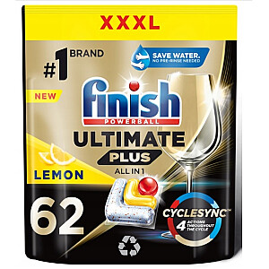 FINISH Quantum Ultimate Plus trauku mazgājamās mašīnas kapsulas Lemon 62 gab.