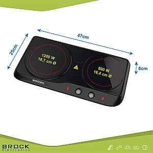 BROCK Infrasarkanā plīts. Ar 2 sildvirsmām.  1200 + 800W