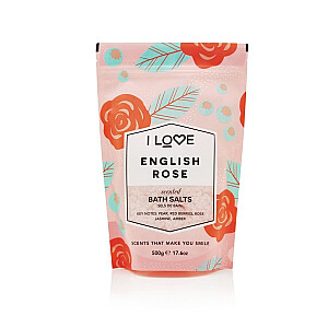 Aromātiskā vannas sāls I LOVE, nomierinoša un relaksējoša vannas sāls &quot;Angļu roze&quot;, 500 g