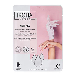 IROHA NATURE Anti-Age Hand Mask омолаживающая маска для рук в виде перчаток Triple Hyaluronic Acid & Bakuchiol 2x9ml