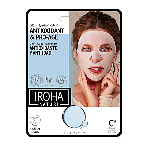 IROHA NATURE AntiOXant &amp; Pro-Age Tissue veido kaukė su kofermentu Q10 ir hialurono rūgštimi 20 ml