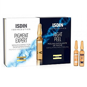 ISDIN SET Pigment Expert sejas serums un nakts pīlings pīlings skrubis Night Peel 20 ampulas