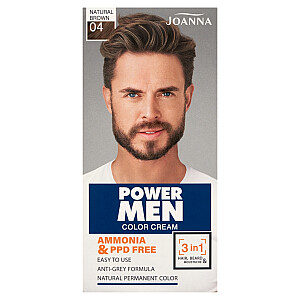 JOANNA Power Men Color Cream 3in1 Matu, bārdas un ūsu krāsošana vīriešiem 04 Dabiski brūns 30g