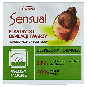 JOANNA Sensual Полоски для депиляции лица, сильные волосы, 16 шт + оливковое масло, успокаивающее раздражения, 10 мл
