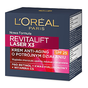 L&#39;OREAL Revitalift Laser X3 Anti-Aging Care SPF25 dienas pretgrumbu krēms 50 ml