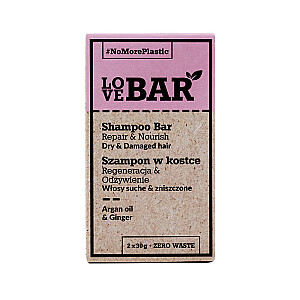 LOVE BAR Shampoo Bar šampūns sausiem un bojātiem matiem Argana eļļa un ingvers 2x30g