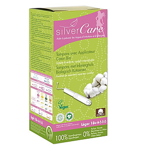 MASMI Silver Care Organic tamponai iš natūralios medvilnės su lengvu aplikatoriumi 18 vnt.