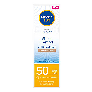 NIVEA Sun UV Face Shine Control matējošais sejas krēms ar augstu aizsardzību SPF50 Vidēji tonēts 50ml