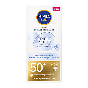NIVEA Sun UV Triple Protect Sun Cream Fluid SPF50+ mitrinošs sejas balzams 40 ml
