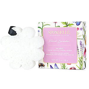 Губка SPONGELLE в упаковке с белым цветком, пропитанная мылом для тела с французской лавандой