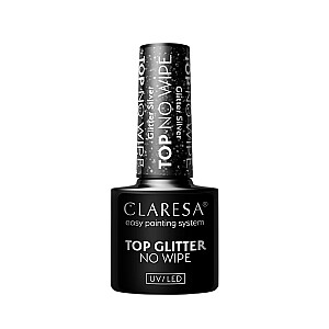 CLARESA Top Glitter No Wipe топ для гибридного лака без смывки Glitter Silver 5г