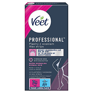 VEET Easy-Gelwax Normal Skin Strips su vašku kūno depiliacijai 12 vnt.