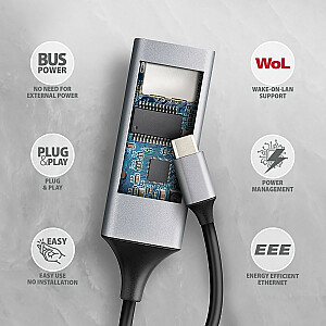 ADE-TXPD Karta sieciowa Gigabit Ethernet adapter, USB-C 3.2 Gen 1, instalacja automatyczna, Asix AX8817, PD 100W