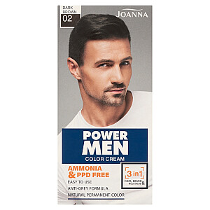 JOANNA Power Men 3in1 krēmkrāsa matiem, bārdai, ūsām 02, tumši brūna, 30 g