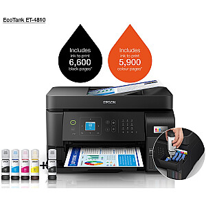 Epson EcoTank ET-4810, daudzfunkcionāls printeris (melns, USB, LAN, WLAN, skenēšana, kopēšana, fakss)