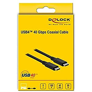 DeLOCK USB4 kabelis, koaksiālais 40 Gbps, 0,8 m, melns - 86979
